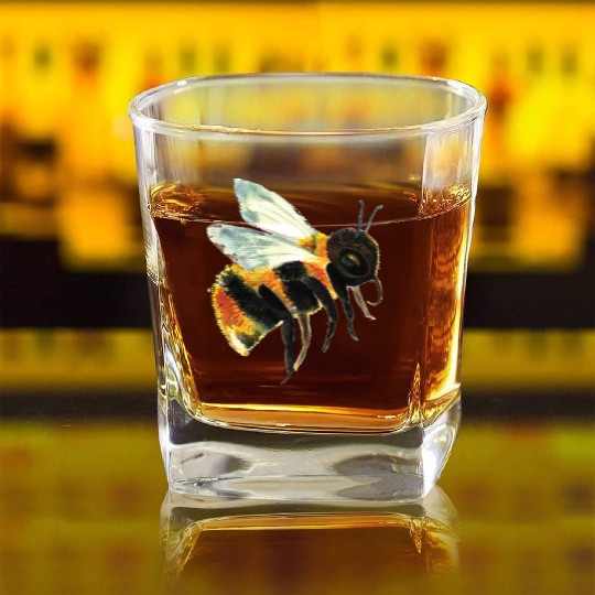 Cute Bumble Bee Flying Illustration Square Whiskey Glasses
