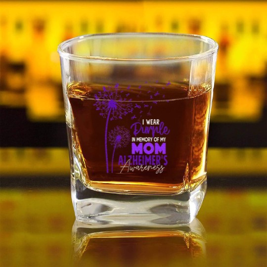 I Wear Purple In Memory Of My Mom Alzheimer's Square Whiskey Glasses