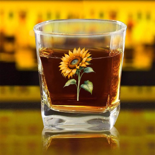 Sunflower watercolor for Nature Lovers Square Whiskey Glasses