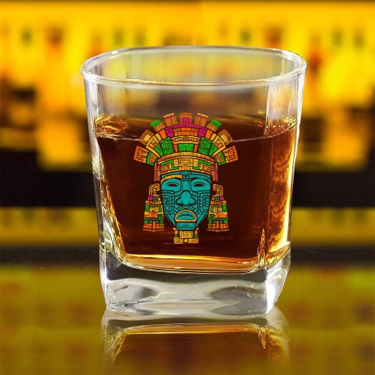 Aztec God Ancient Mythology Tlaloc Mask Vibrant Square Whiskey Glasses