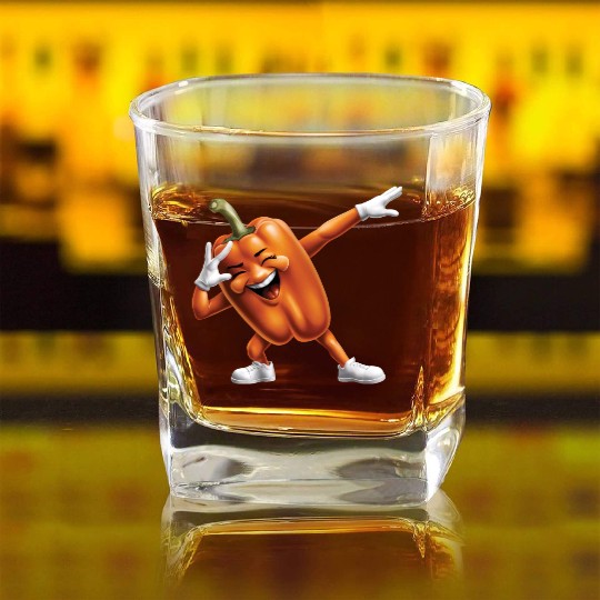 Orange Bell Pepper Dabbing Realistic Square Whiskey Glasses