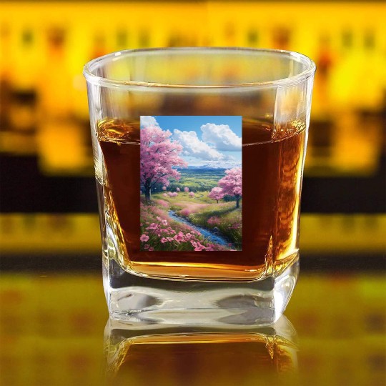 Cherry Blossom Square Whiskey Glasses