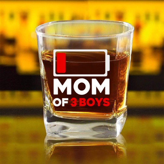 Tired Mom Of 3 Boys Low Battery Square Whiskey Glasses