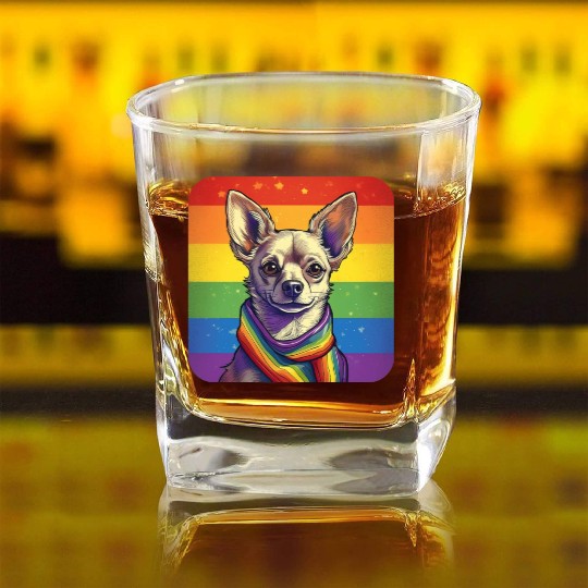 LGBTQ Chihuahua Square Whiskey Glasses