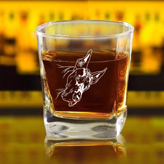 Great Dane Line Art Cute and Funny Great Dane Face Square Whiskey Glasses