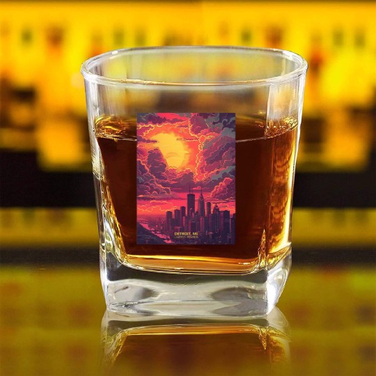 Beautiful View of Detroit MI Square Whiskey Glasses
