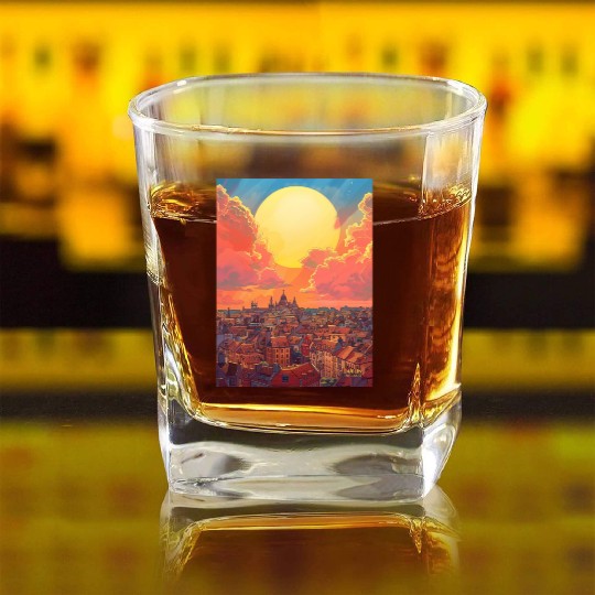 Sunset in Dublin Ireland Square Whiskey Glasses