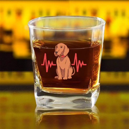 Dog Lover Heartbeat Redbone Coonhound Dog Square Whiskey Glasses