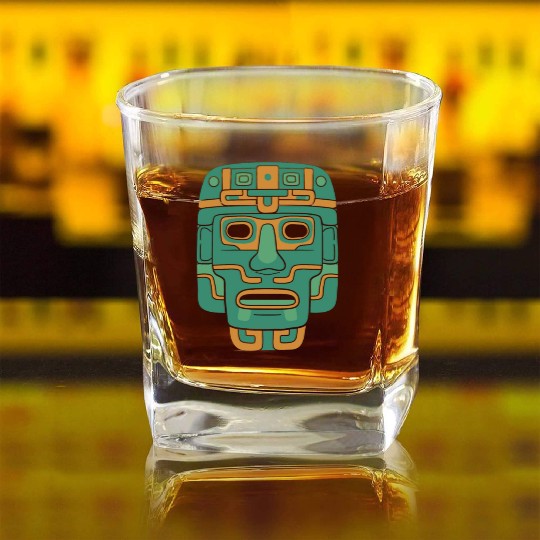 Aztec God Ancient Mythology Huitzilopochtli Mask Square Whiskey Glasses