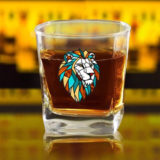 Geometric Lion Stained Glass Square Whiskey Glasses Disgin