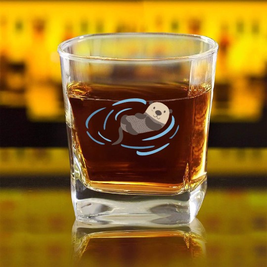 Sea Otter In Water Cute Lutra Animal Lover Funny Square Whiskey Glasses