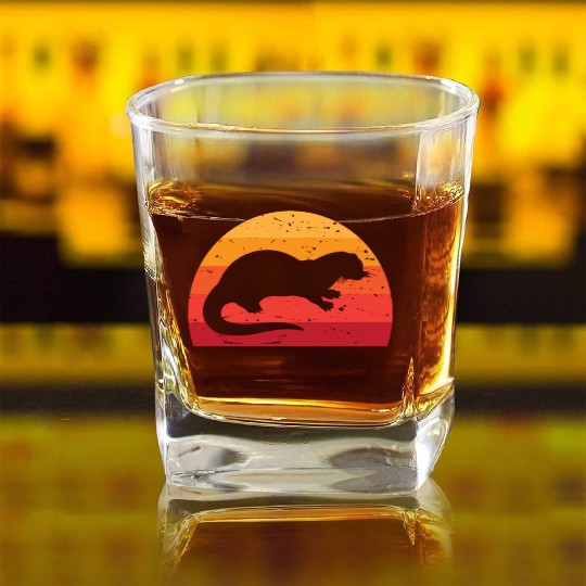 Sea Otter Sunset Retro Cute Lutra Animal Lover Fun Square Whiskey Glasses