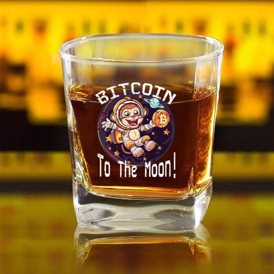 Bitcoin Ape To The Moon BTC Square Whiskey Glasses