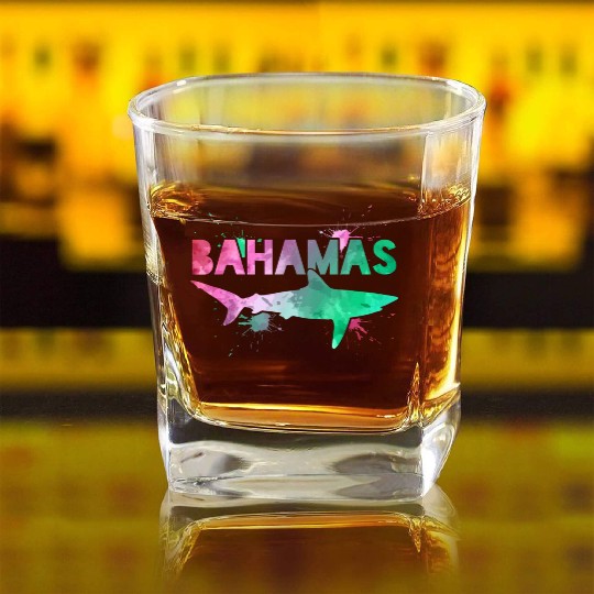 Bahamas Shark Watercolor Souvenir Square Whiskey Glasses
