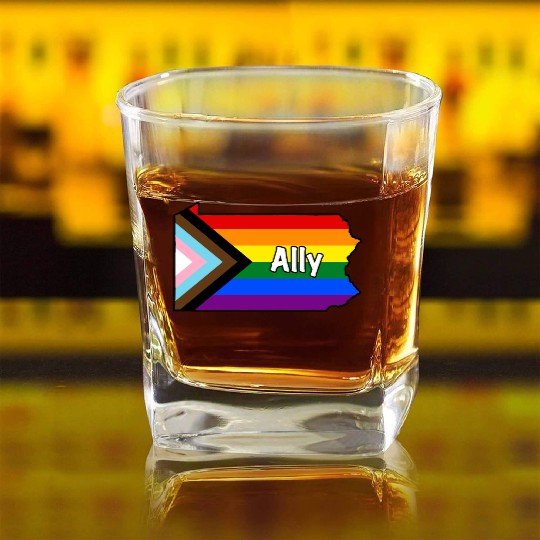 Pennsylvania Pride Ally Progress Flag Square Whiskey Glasses