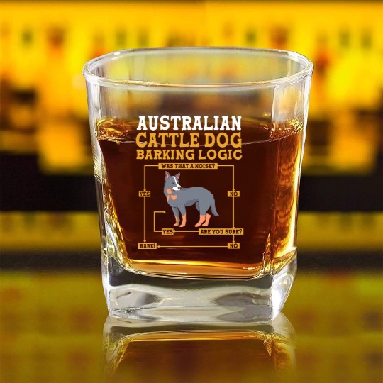 Blue Heeler Australian Barking Logic Cattle Dog Square Whiskey Glasses