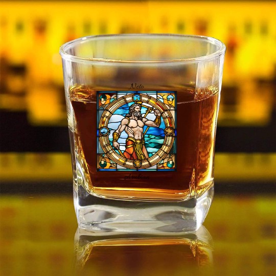 "Poseidon" church window design Square Whiskey Glasses
