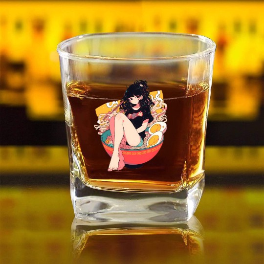 Anime Girl In Ramen Bowl Square Whiskey Glasses