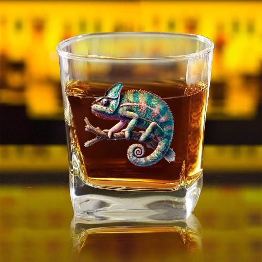 fascinating, lively chameleon motif Square Whiskey Glasses