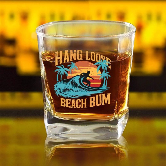 Hang Loose, Beach B Square Whiskey Glasses