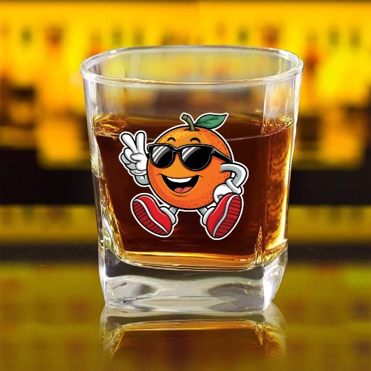 Funny Orange Fruit Relaxing Square Whiskey Glasses