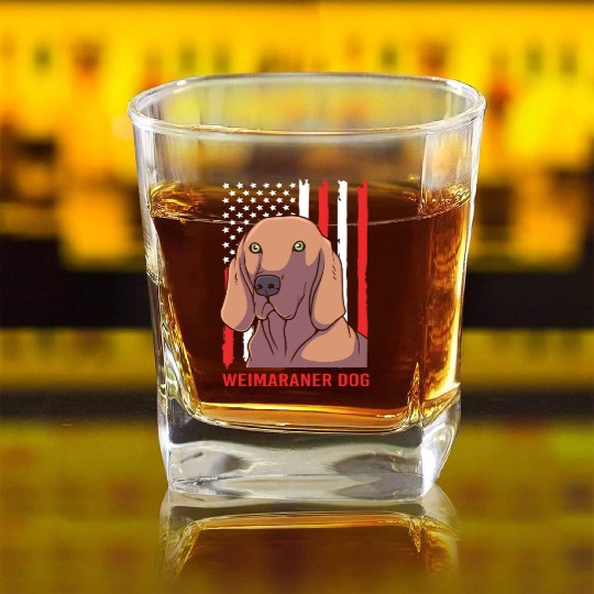 US Flag 4th Of July Patriotic Dog Weimaraner Lover Square Whiskey Glasses