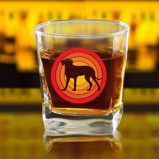 Retro Sunset Weimaraner Dog Silhouette Square Whiskey Glasses