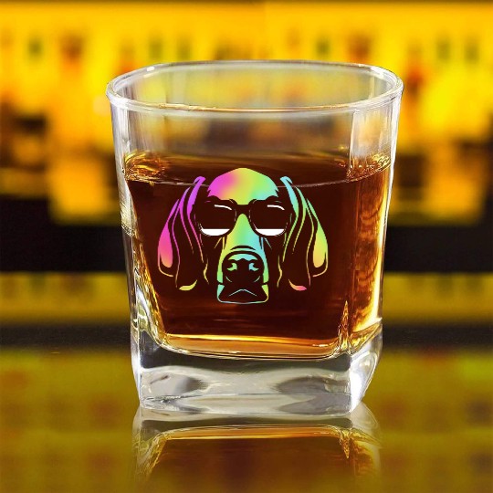 Colorful Weimaraner Dog Wearing Sunglasses Square Whiskey Glasses