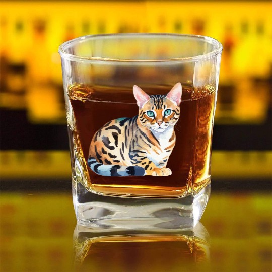 Leopard Cat Watercolor Square Whiskey Glasses