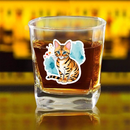 Leopard Cat Watercolor Square Whiskey Glasses