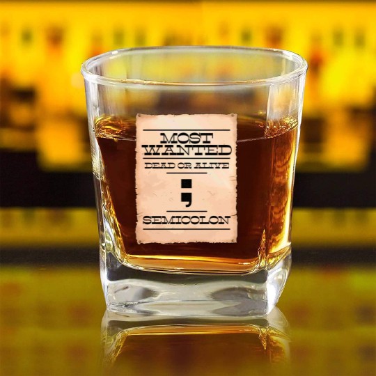 Semicolon programmer Most Wanted funny joke IT Square Whiskey Glasses