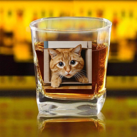 Cute cat kitty pets lovers. Square Whiskey Glasses