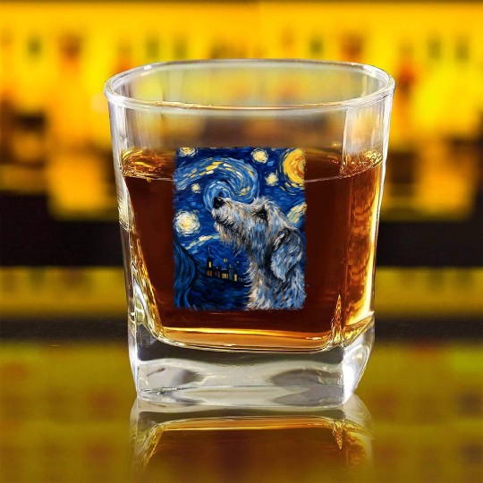 Irish Wolfhound Dog Starry Night Painting Square Whiskey Glasses
