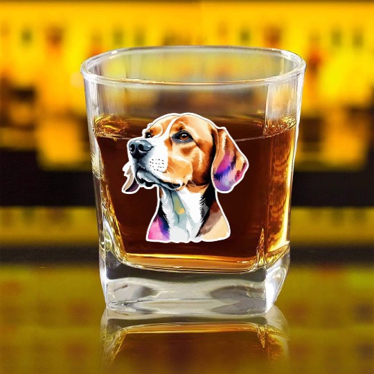 Beagle Watercolor Square Whiskey Glasses
