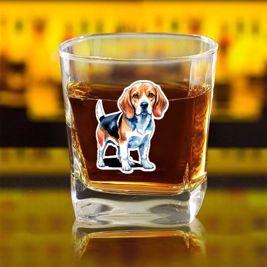 Beagle Watercolor Square Whiskey Glasses