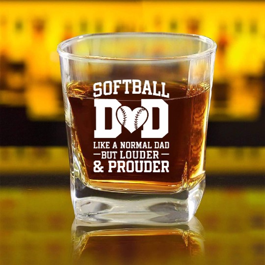 Louder Softball Dad Funny Daddy Father's Day Square Whiskey Glasses