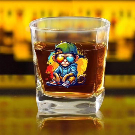 Cool Hip Hop Monkey with Sunglasses Graffiti Style Square Whiskey Glasses