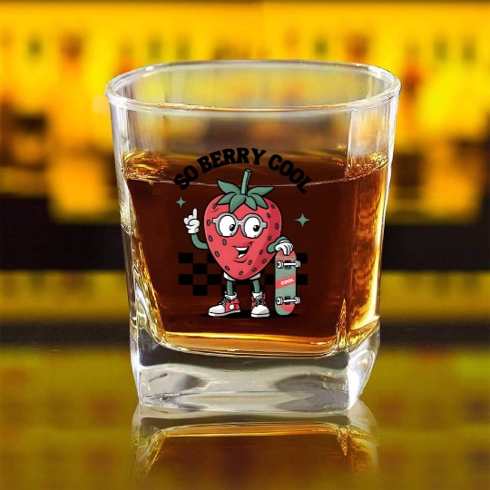 Groovy So Berry Cool Fruit Lover Strawberry Square Whiskey Glasses