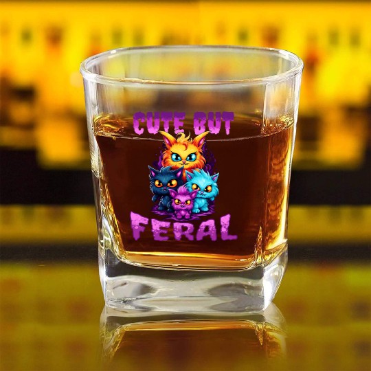 Cute but Feral! Wild Cat Party Concert Cat Lovers Square Whiskey Glasses