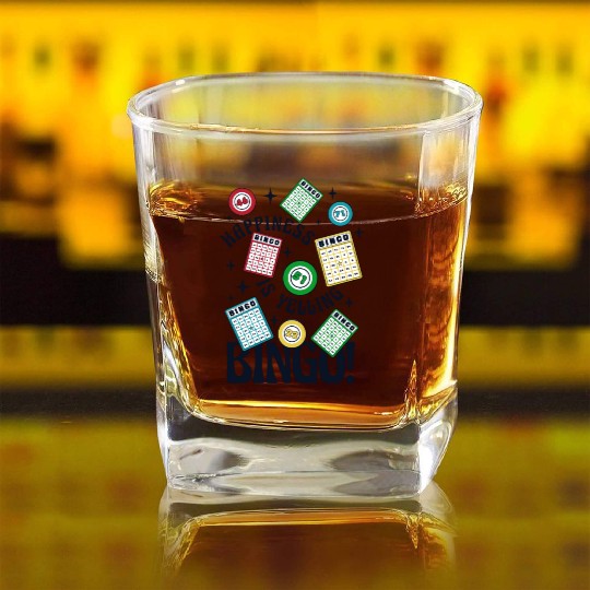 Happiness Is Yelling Bingo Caller Daubers Square Whiskey Glasses