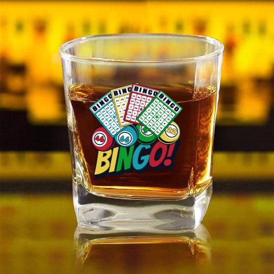 Daubers Professional Caller Bingo Lover Bingo Square Whiskey Glasses