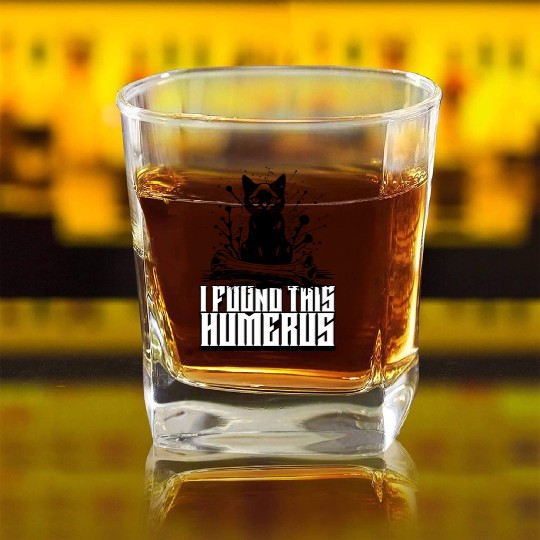 I Found This Humerus Black Cat Humorous Saying Square Whiskey Glasses