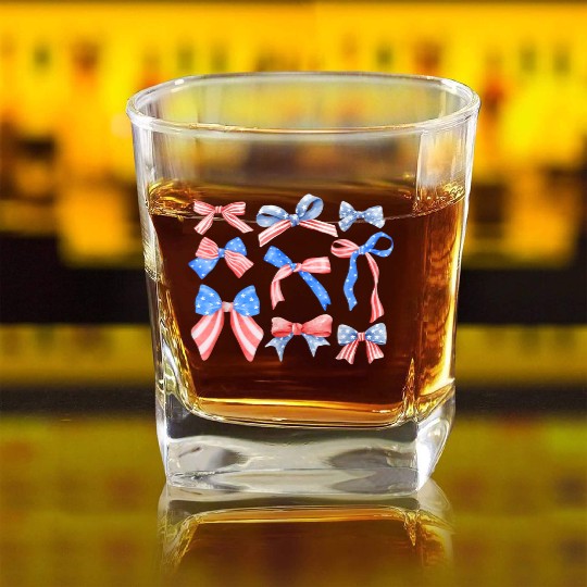 Red White Blue American Coquette Square Whiskey Glasses