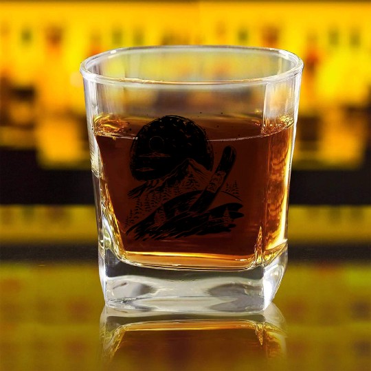 Snowboarding Drawing Square Whiskey Glasses