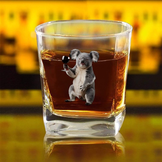 Koala Drinking Wine Realistic Square Whiskey Glasses