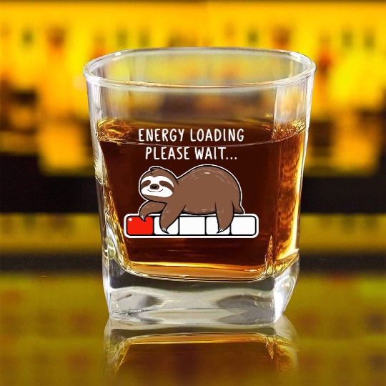 Sloth Energy Loading Please Wait Square Whiskey Glasses