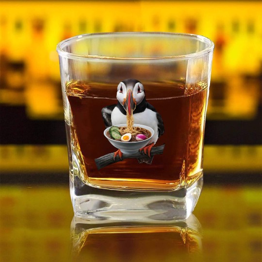 Atlantic Puffin Eating Ramen Realistic Square Whiskey Glasses