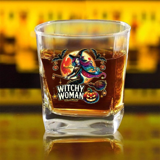Couple Halloween Husband Witchy Woman Halloween Square Whiskey Glasses