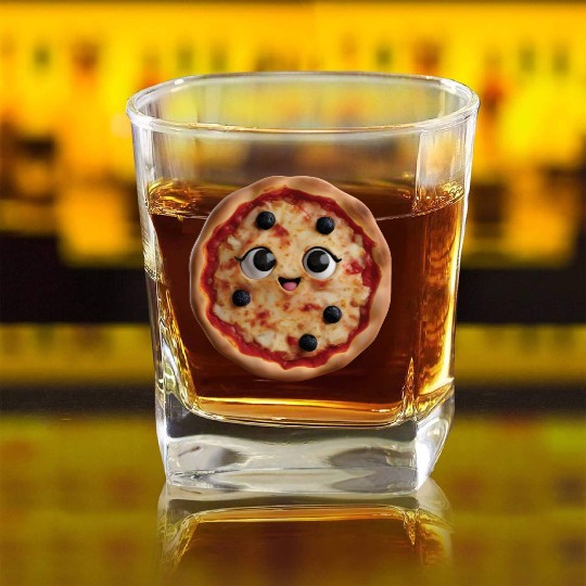 Happy Pizza Realistic Square Whiskey Glasses