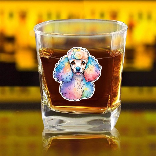 Poodle Watercolor Square Whiskey Glasses